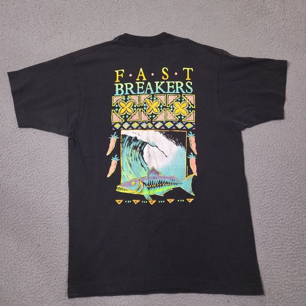 Vintage Fast Breakers T Shirt Mens Medium Black Graphic Single Stitch Surfing‎